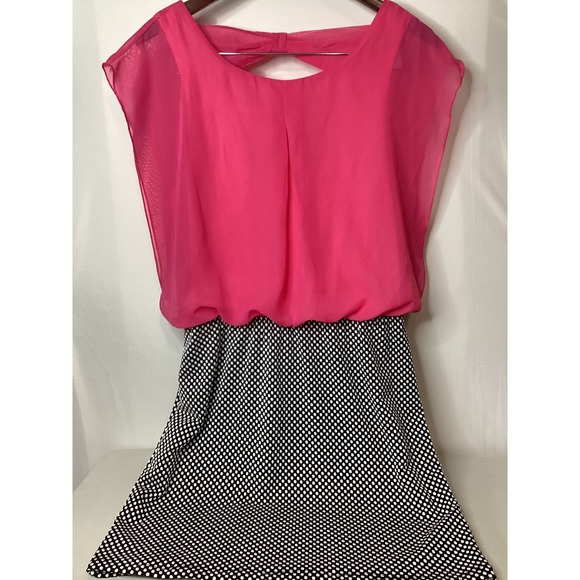 Accidentally In Love Dresses & Skirts - Accidentally‎ in Love Women's XL Pink Black Polka Dot Bow Back Dress